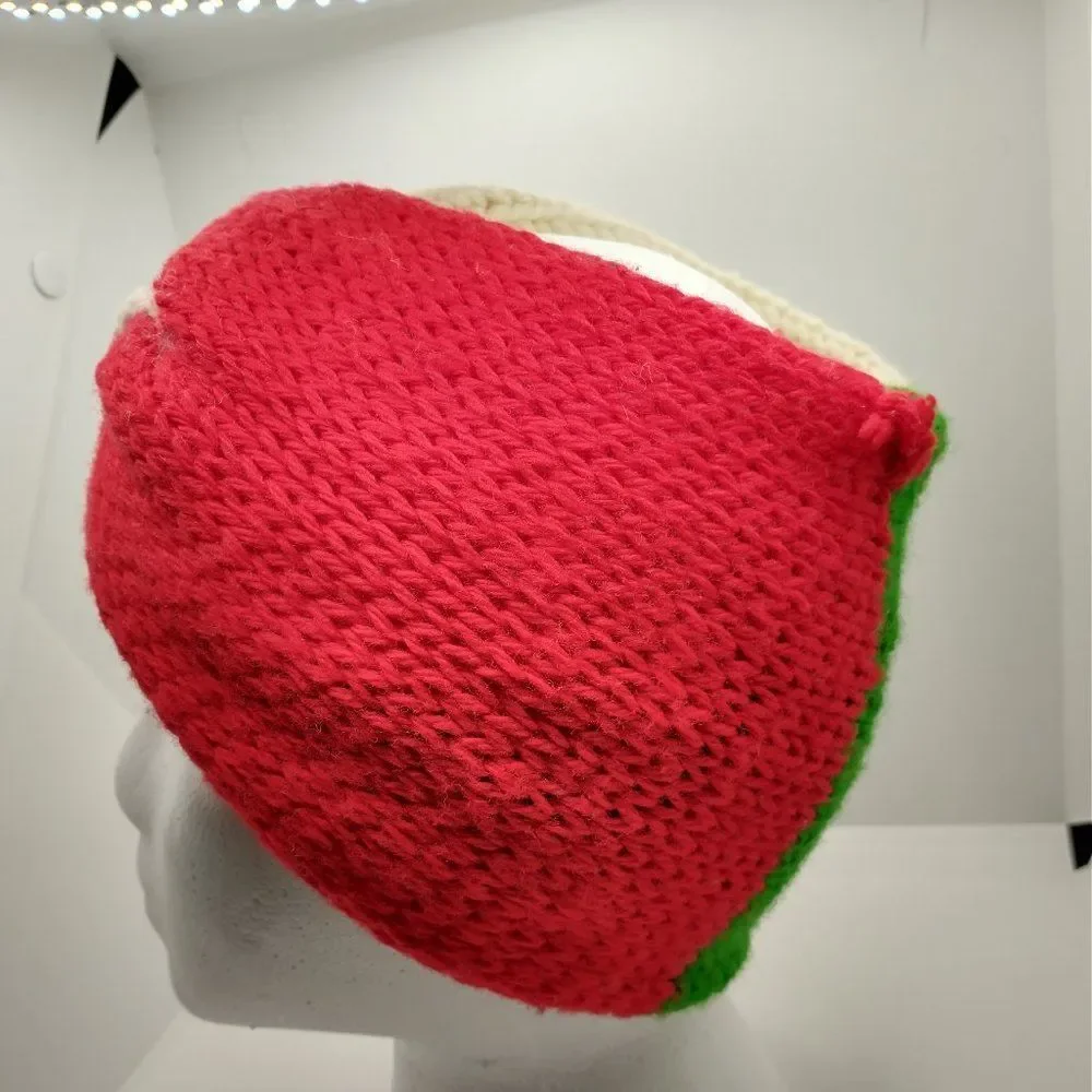 Hand Crafted Knit Unisex Hat Winter Ear Warmer Headbands Red Ivory